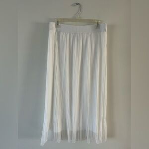 Elegant Skirt White Pleated Sheer Midi